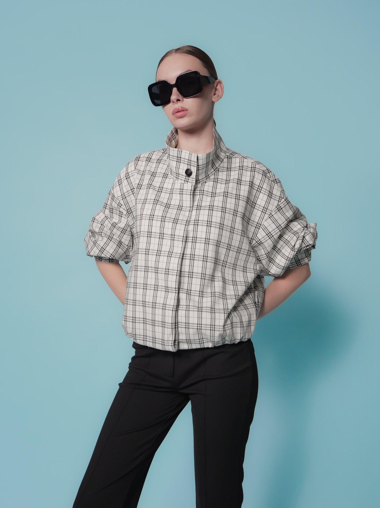 Yohan Hi-Neck Checkered Jacket