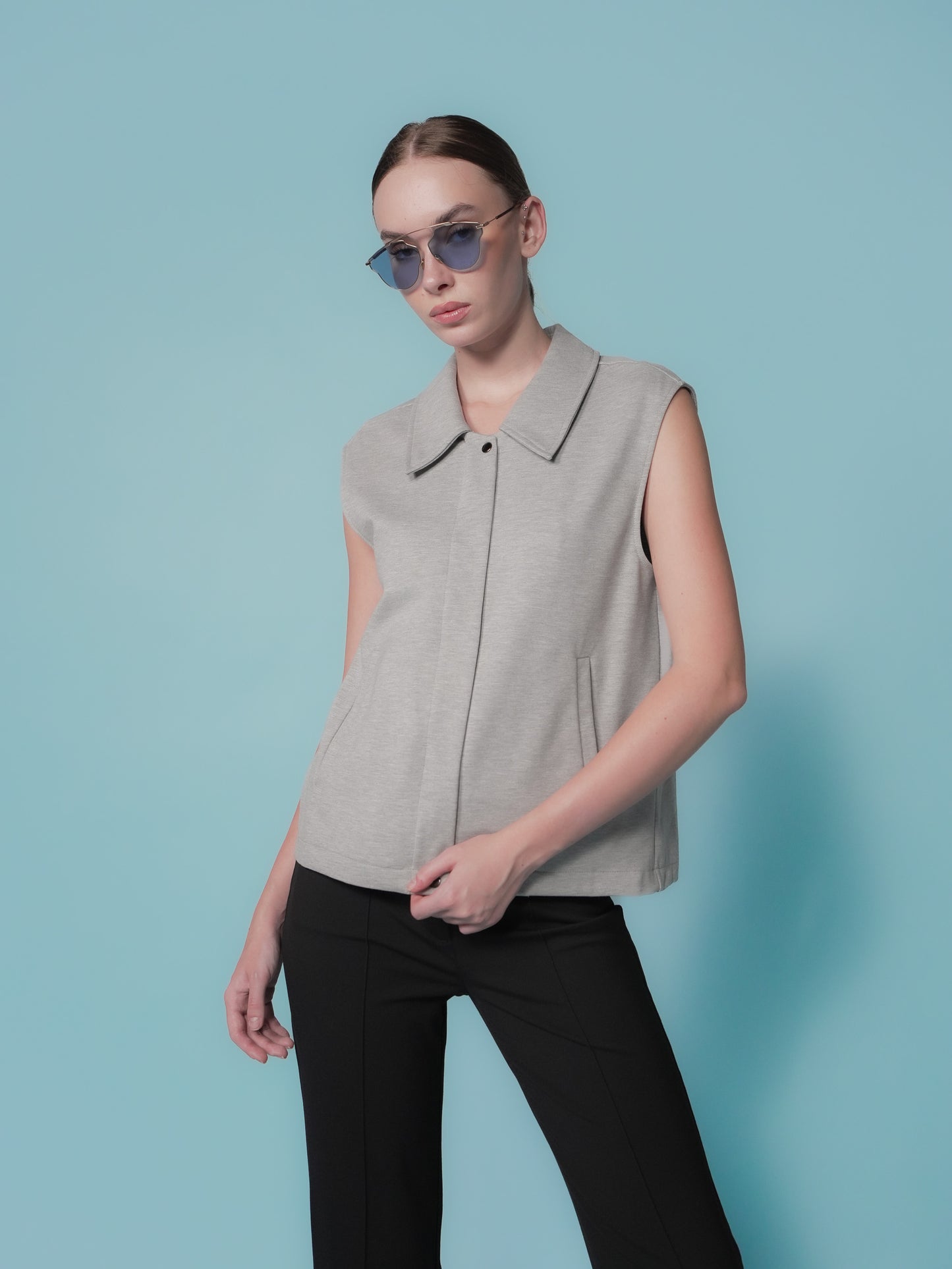 Cristel Sleeveless Collared Zipped Vest