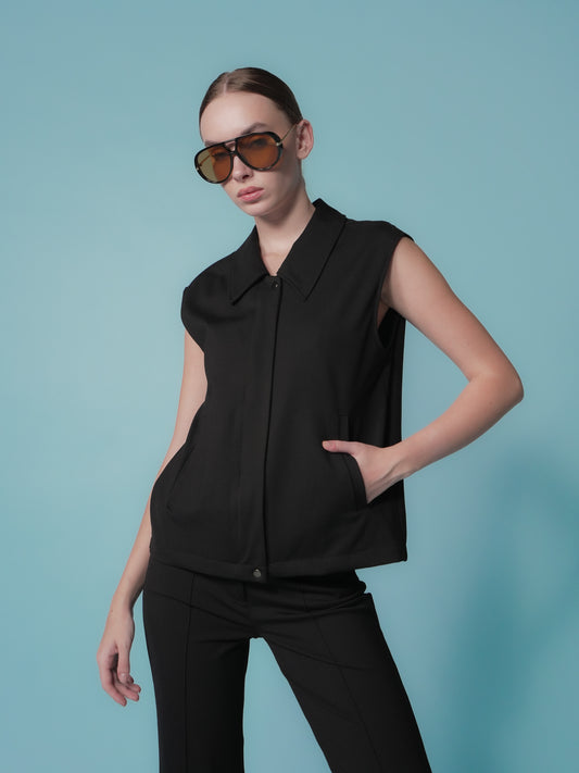 Cristel Sleeveless Collared Zipped Vest