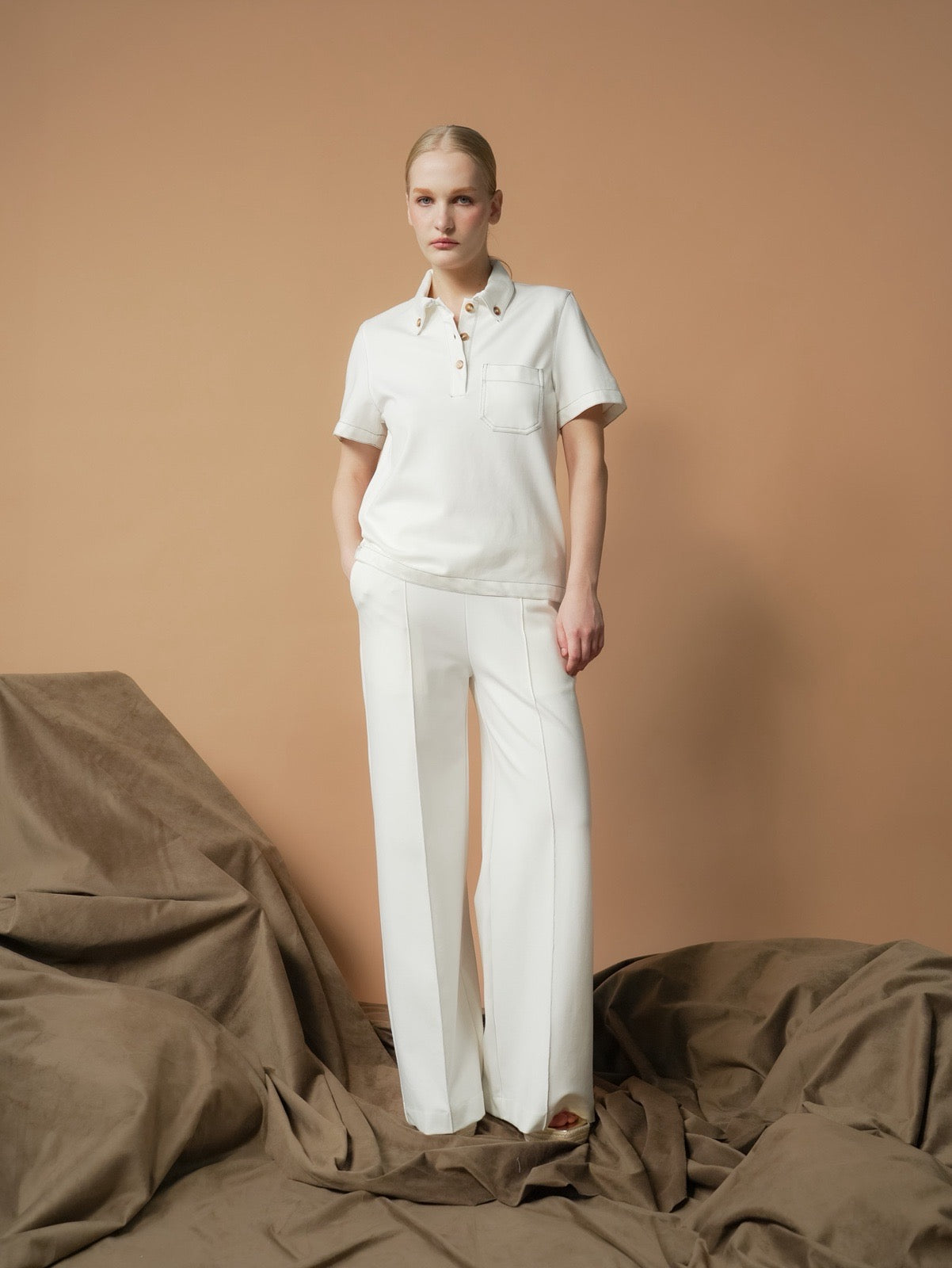 Yoya Contrast Thread Polo Top