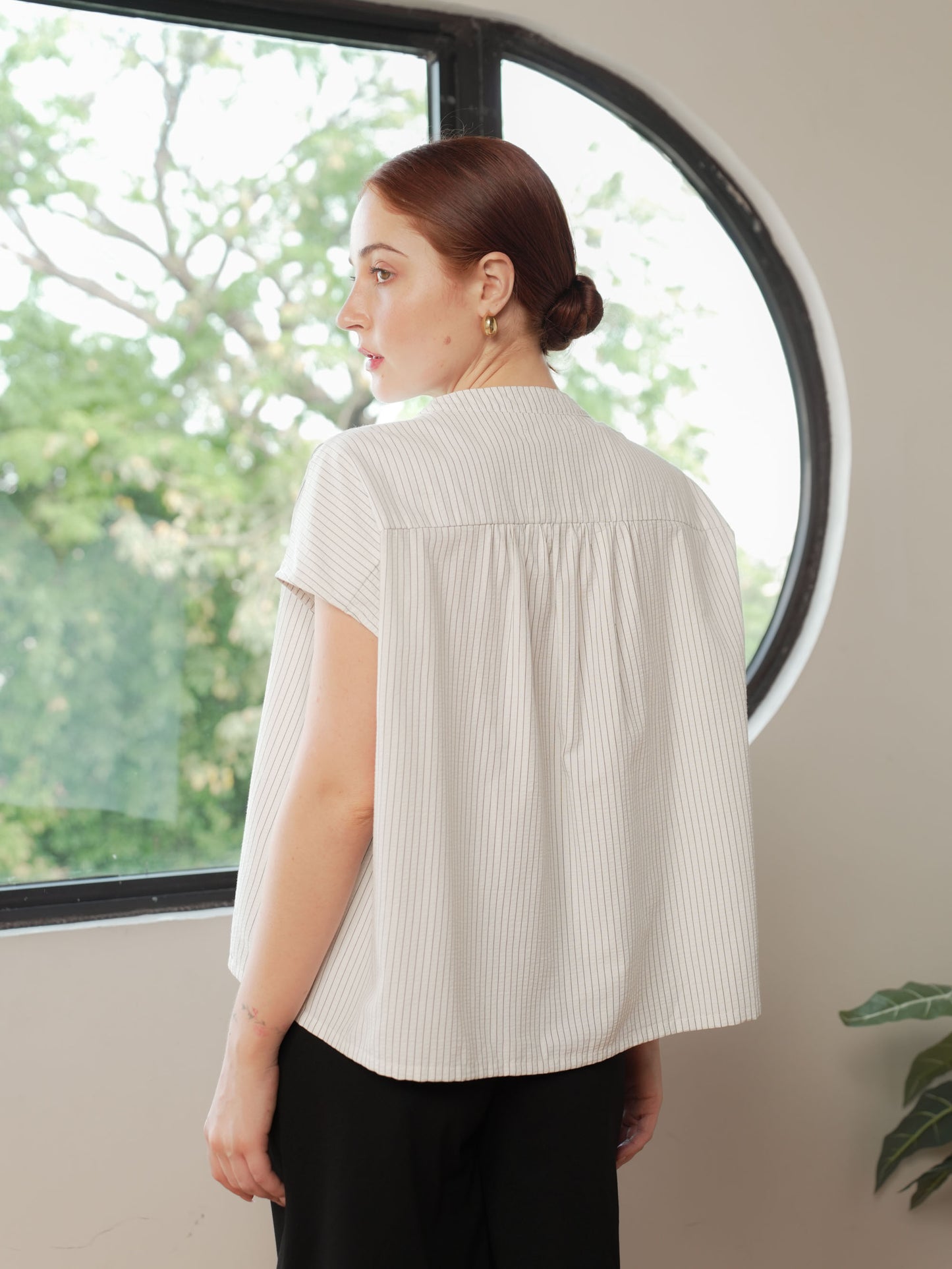 Nida Striped Shirred Polo