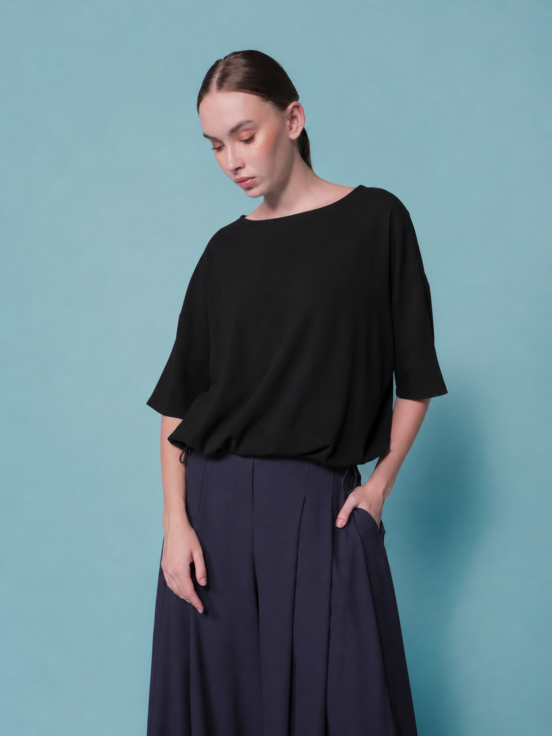 Elfie Crepe Toggle Hem Top