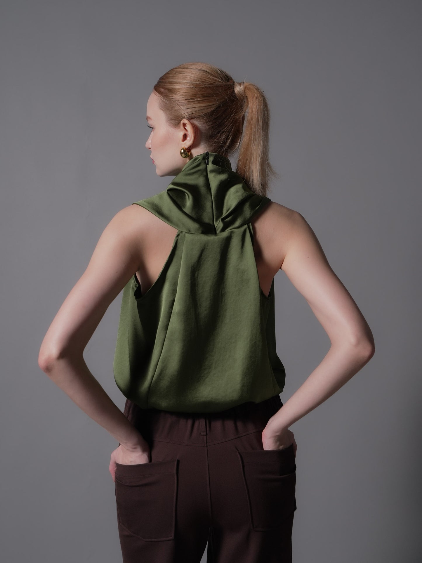 Sheera Cowl Zip Top (Satin)
