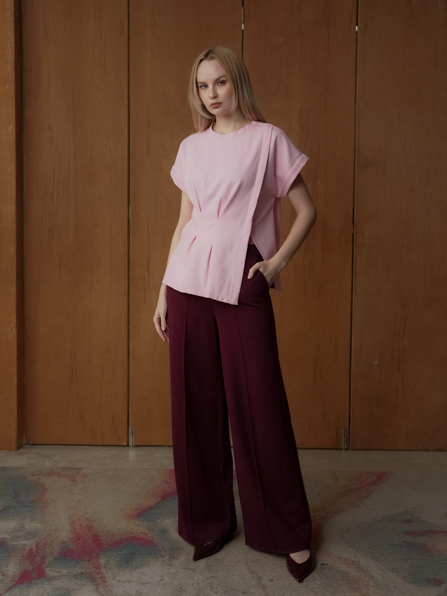 Alona Pleated Slit Top