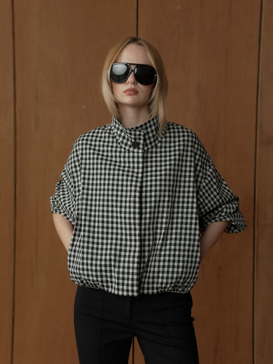Yohan Hi-Neck Checkered Jacket