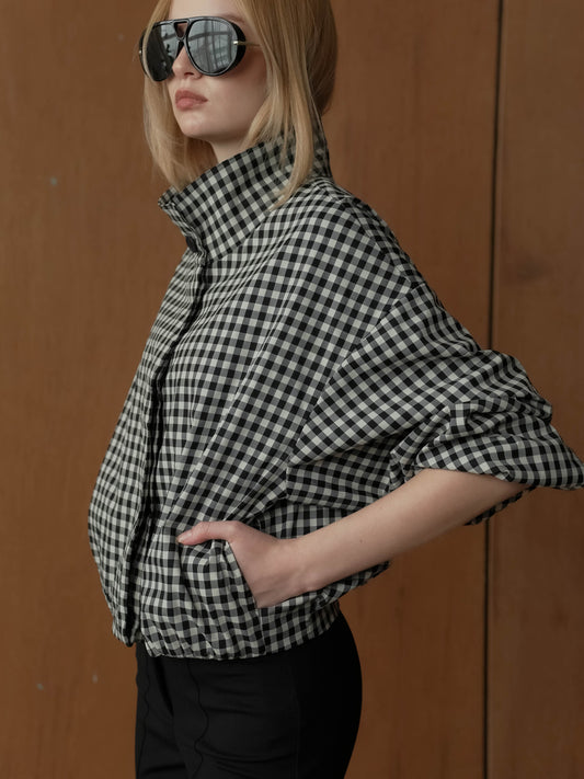 Yohan Hi-Neck Checkered Jacket