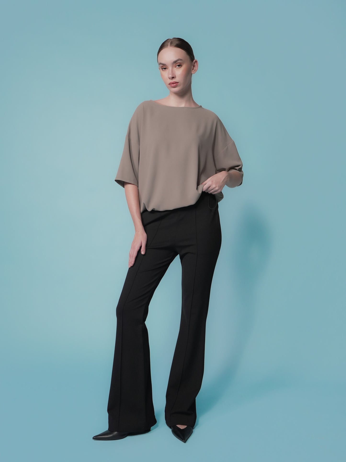 Elfie Crepe Toggle Hem Top
