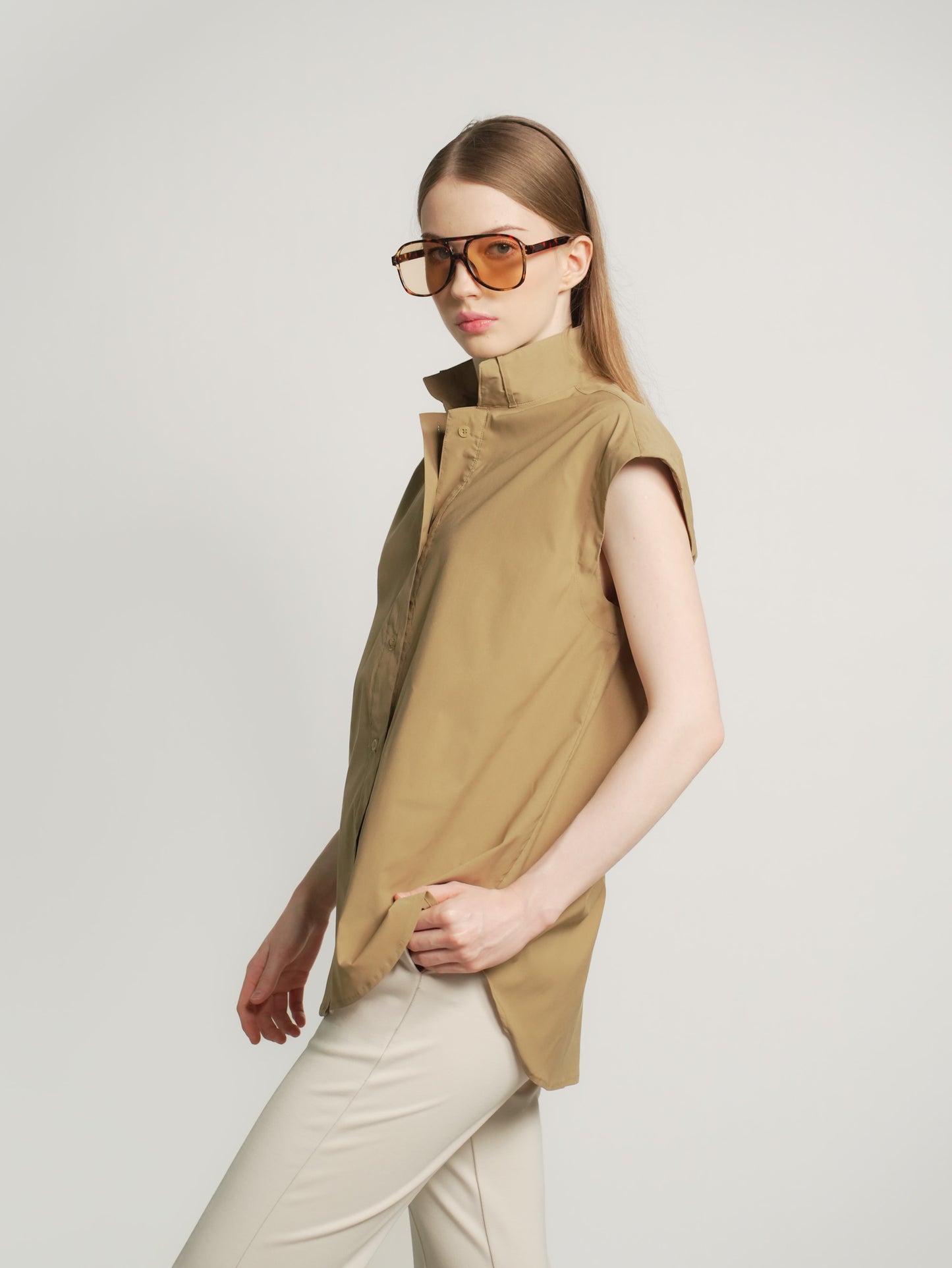 Lilo High Neck Buttondown Top