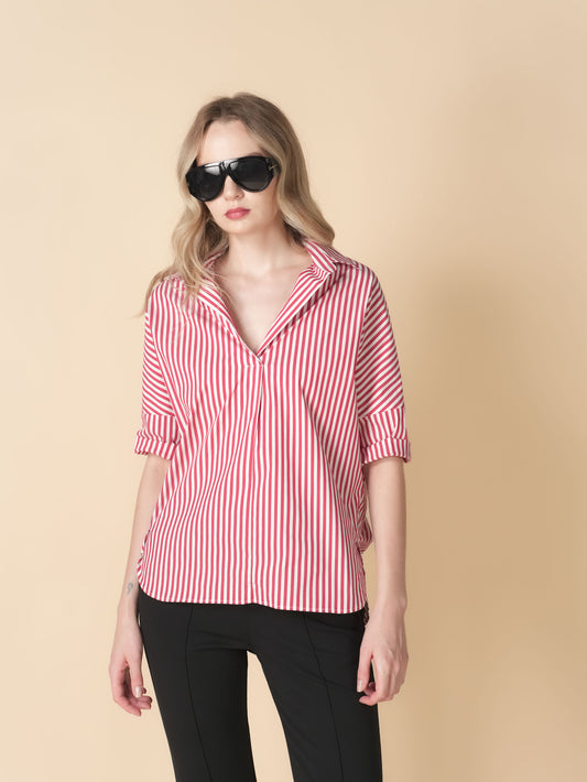 Vega Striped Loose Polo Top