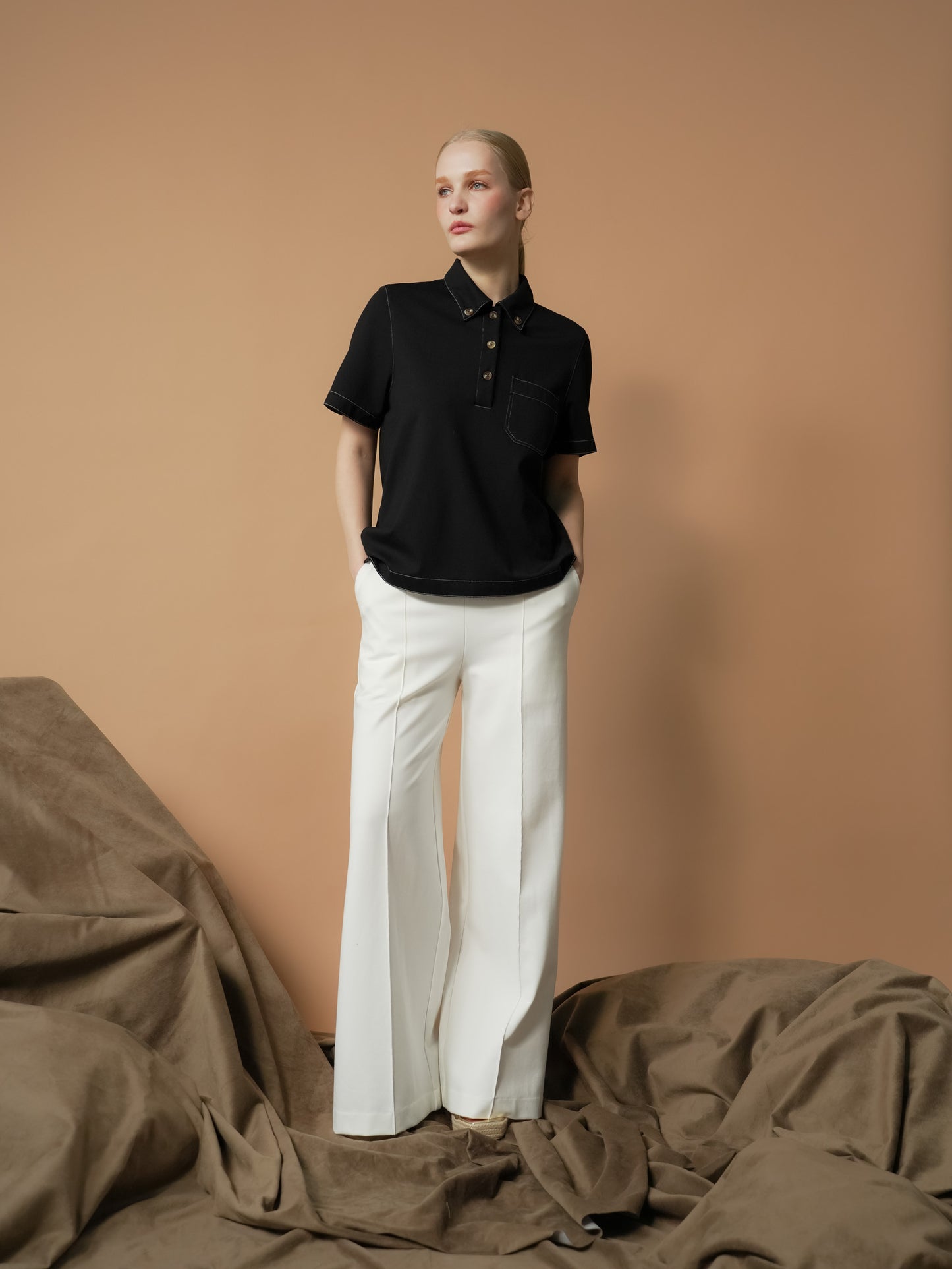 Yoya Contrast Thread Polo Top
