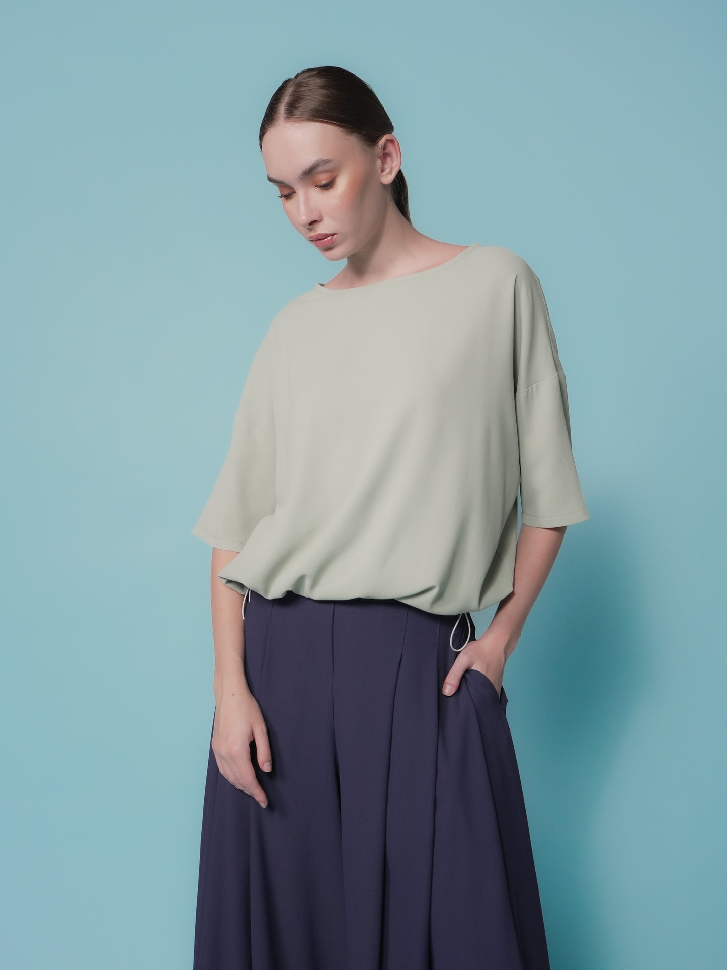Elfie Crepe Toggle Hem Top