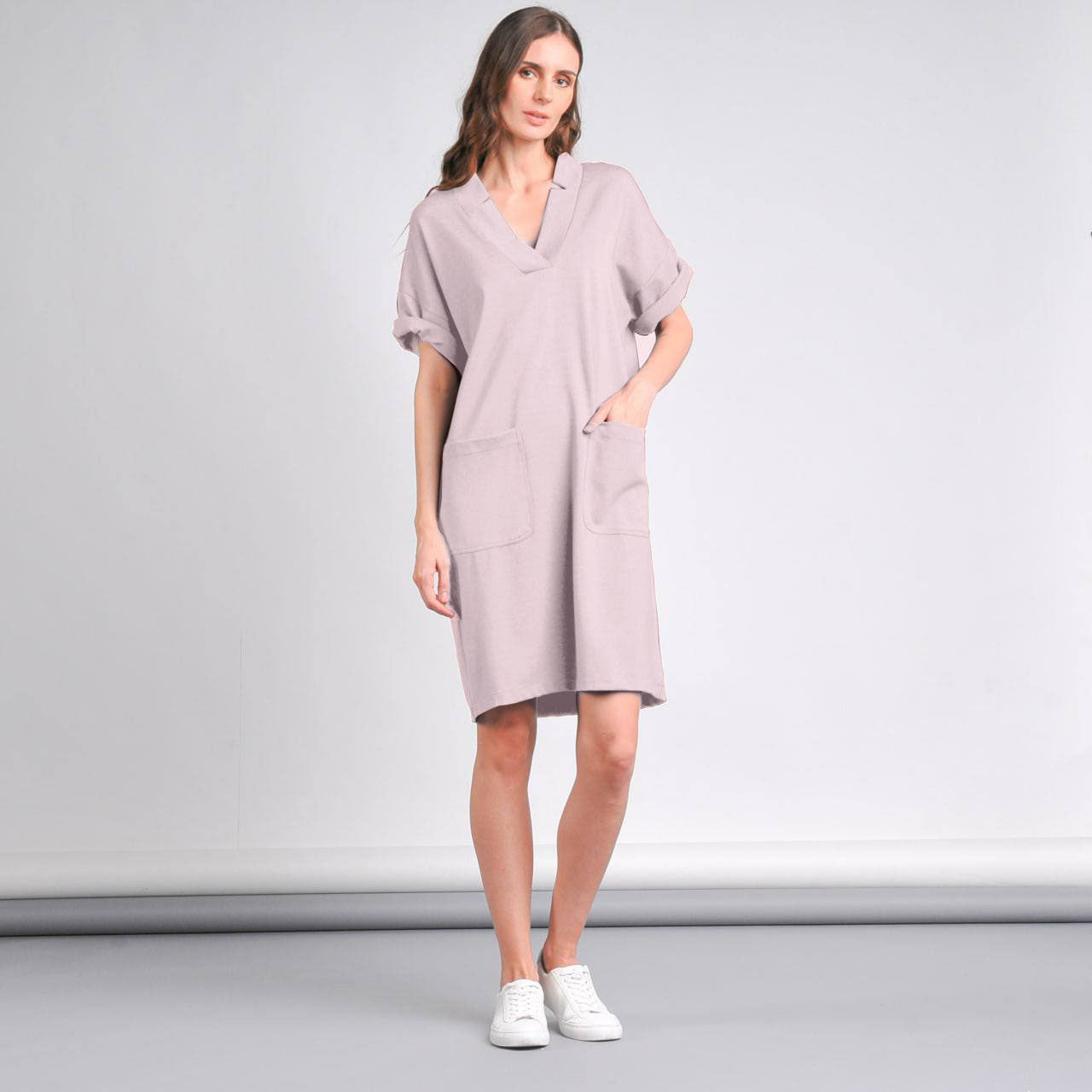 Ivory V-Neck Shift Dress