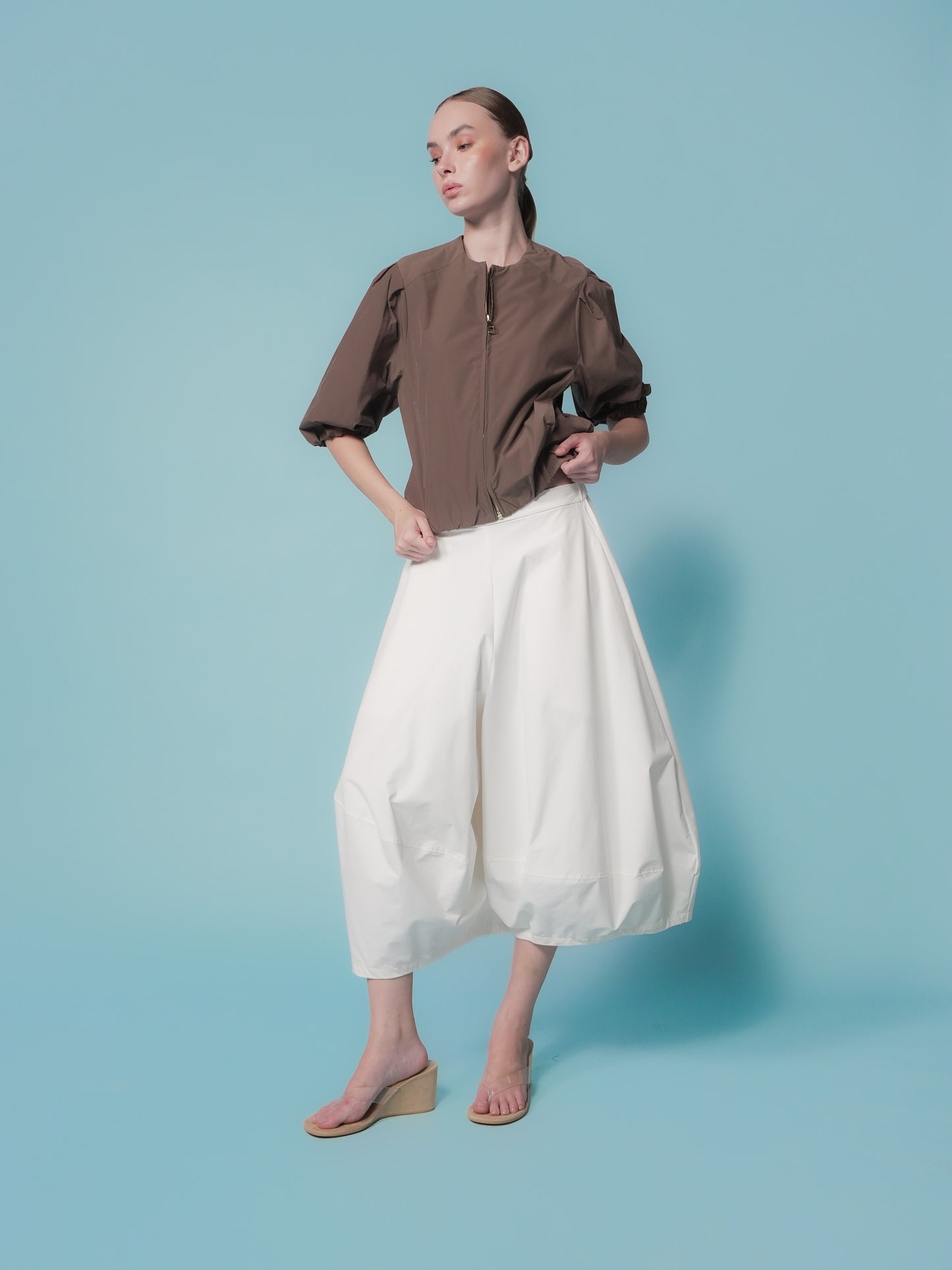 Mago Puff Sleeve Zip Top