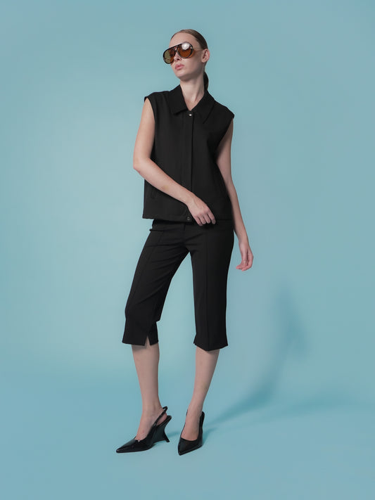 Cristel Sleeveless Collared Zipped Vest