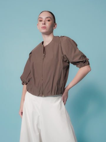Mago Puff Sleeve Zip Top