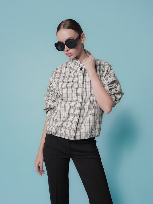 Yohan Hi-Neck Checkered Jacket