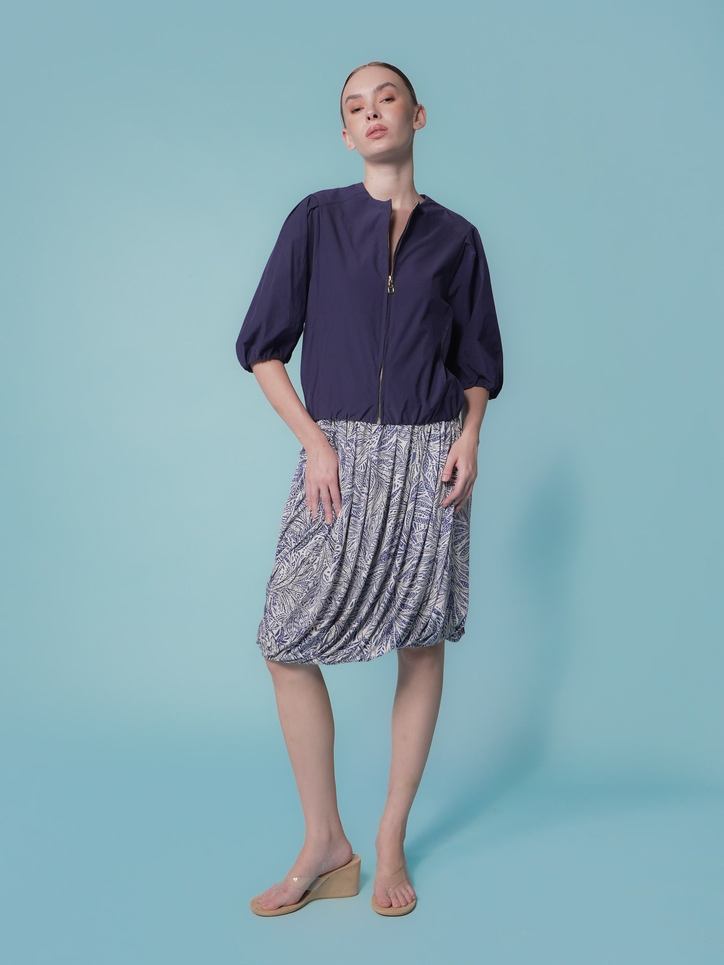 Mago Puff Sleeve Zip Top