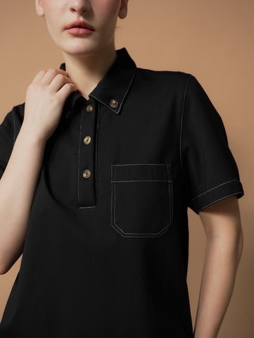 Yoya Contrast Thread Polo Top