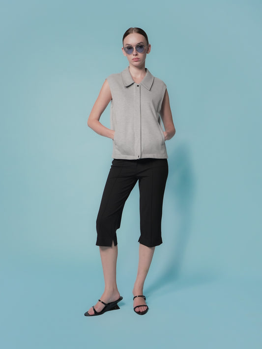 Cristel Sleeveless Collared Zipped Vest