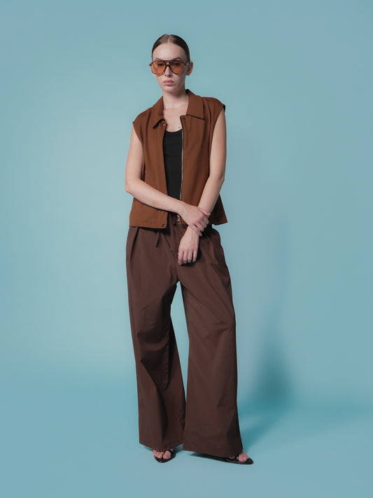 Cristel Sleeveless Collared Zipped Vest