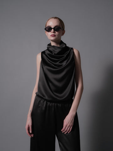 Sheera Cowl Zip Top (Satin)