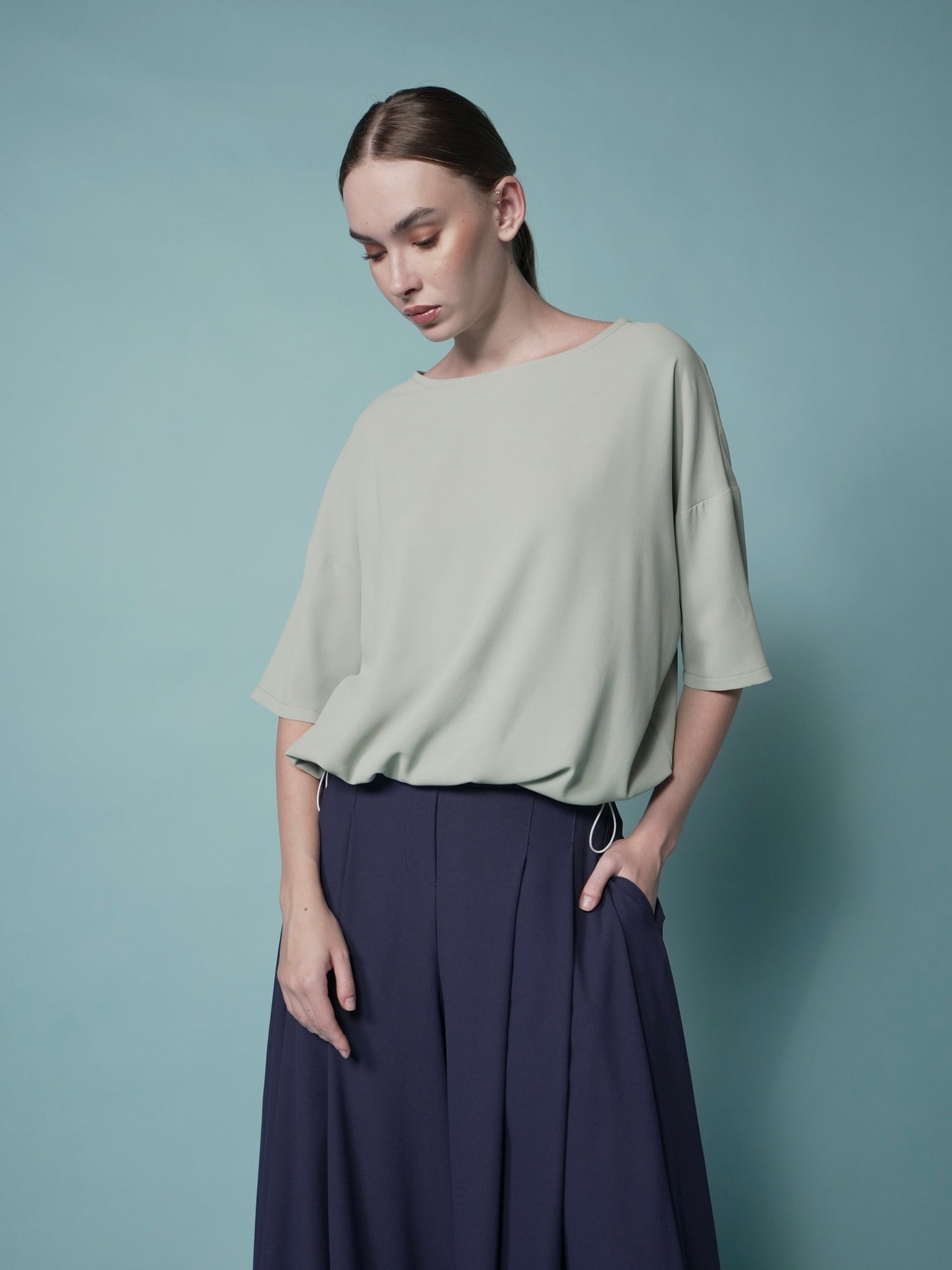 Elfie Crepe Toggle Hem Top