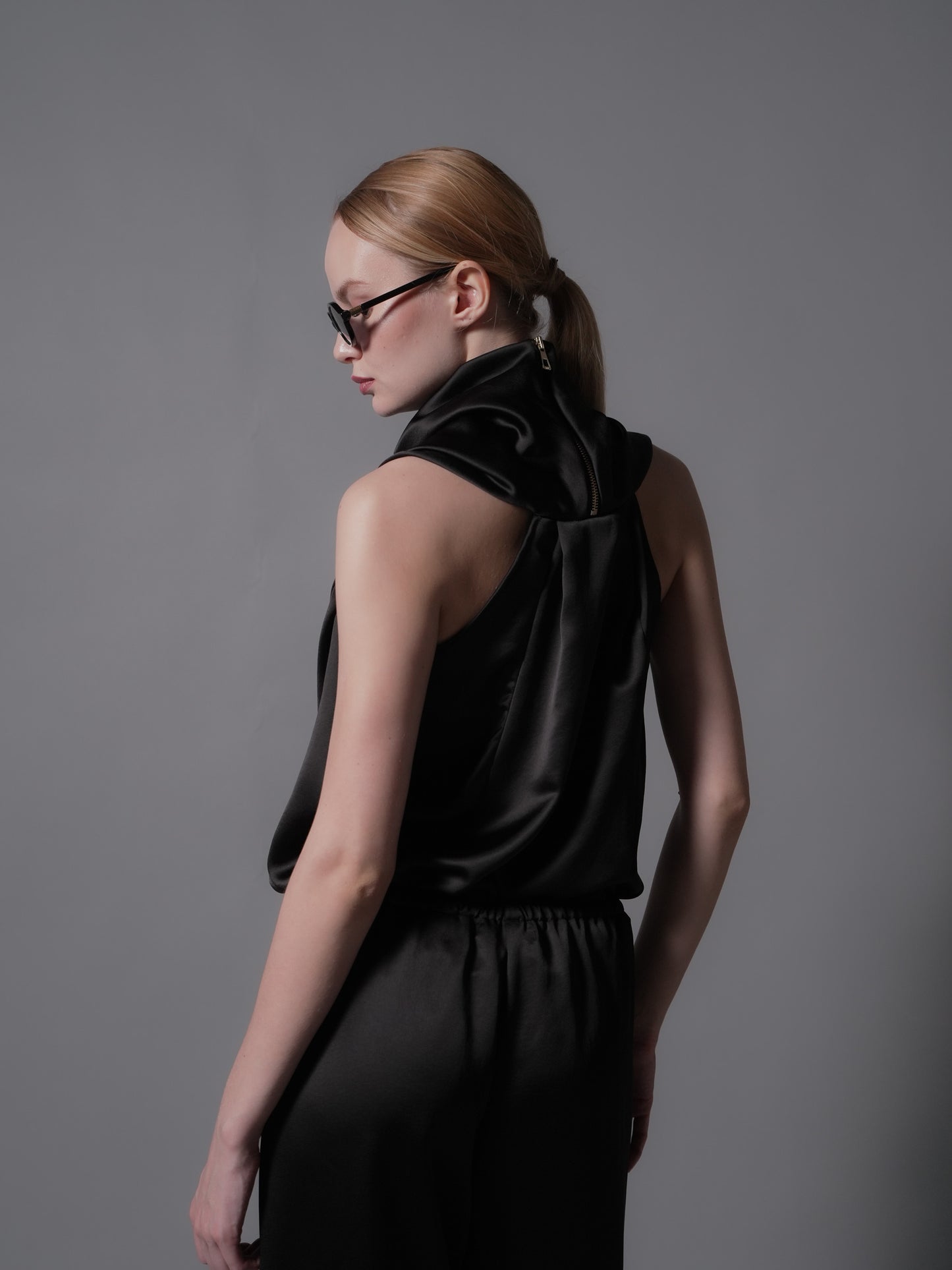 Sheera Cowl Zip Top (Satin)