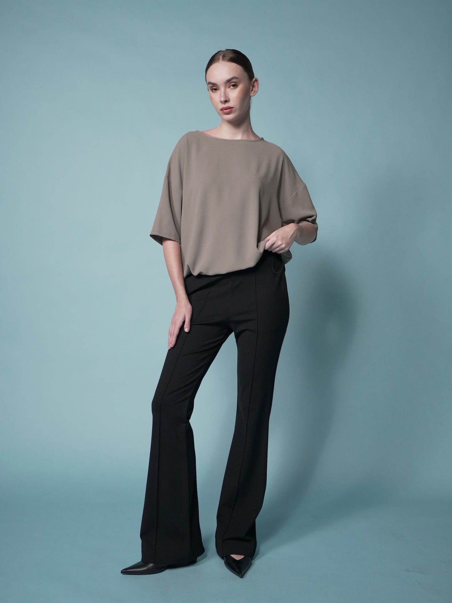 Elfie Crepe Toggle Hem Top