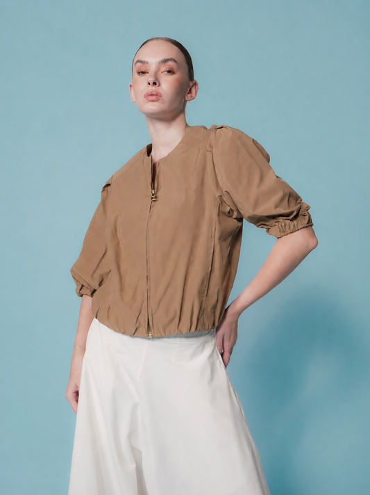 Mago Puff Sleeve Zip Top
