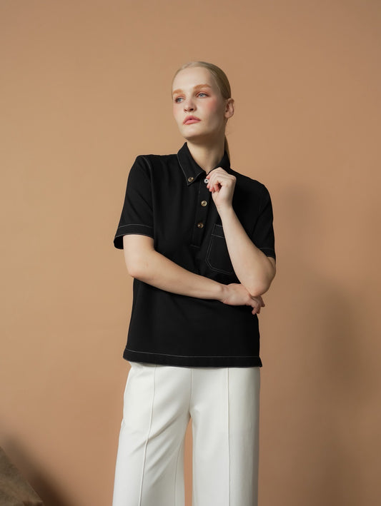 Yoya Contrast Thread Polo Top
