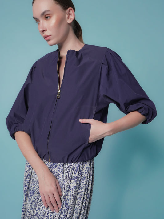 Mago Puff Sleeve Zip Top