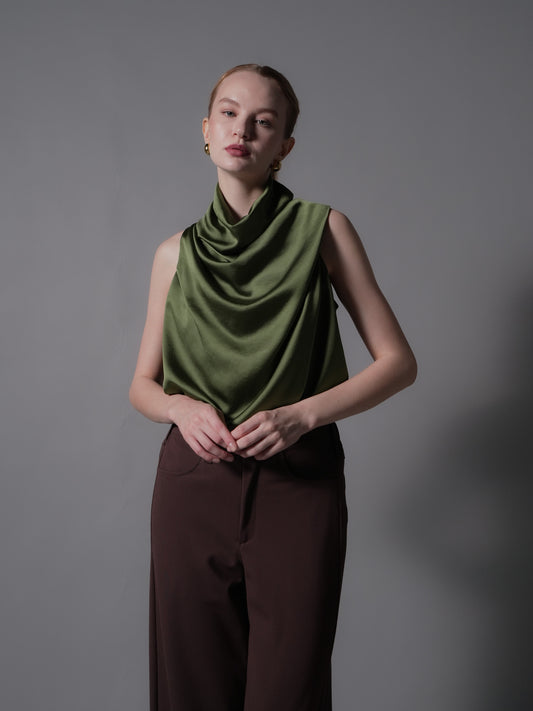 Sheera Cowl Zip Top (Satin)
