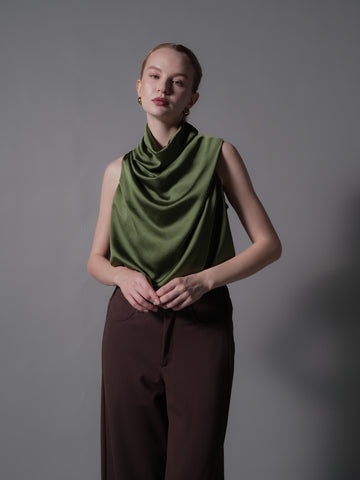 Sheera Cowl Zip Top (Satin)