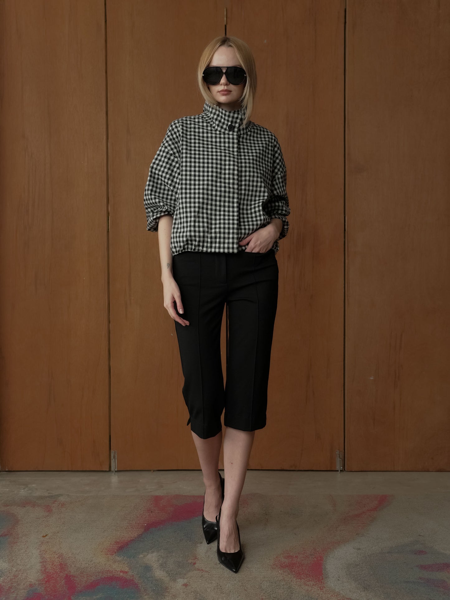 Yohan Hi-Neck Checkered Jacket