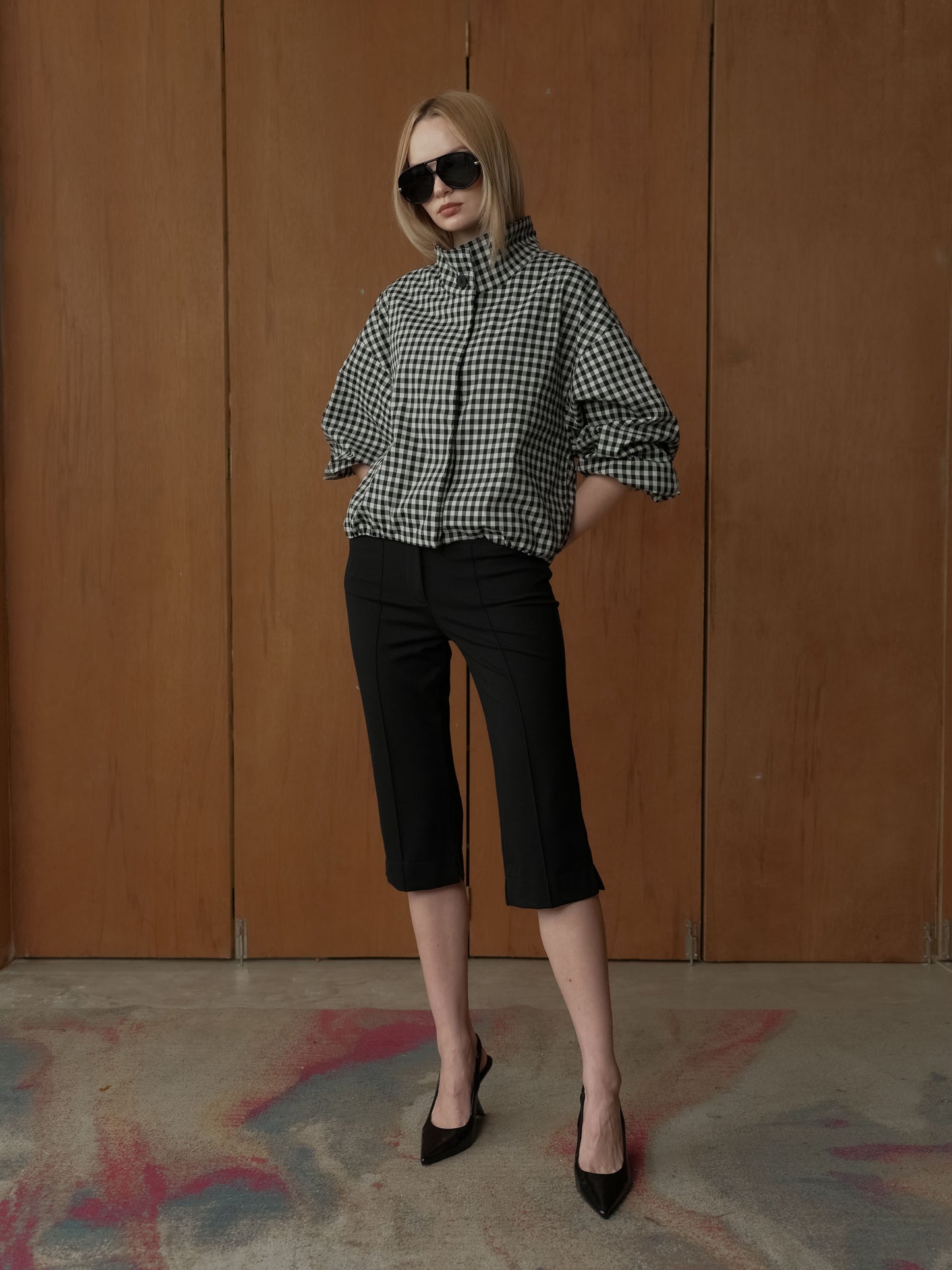 Yohan Hi-Neck Checkered Jacket