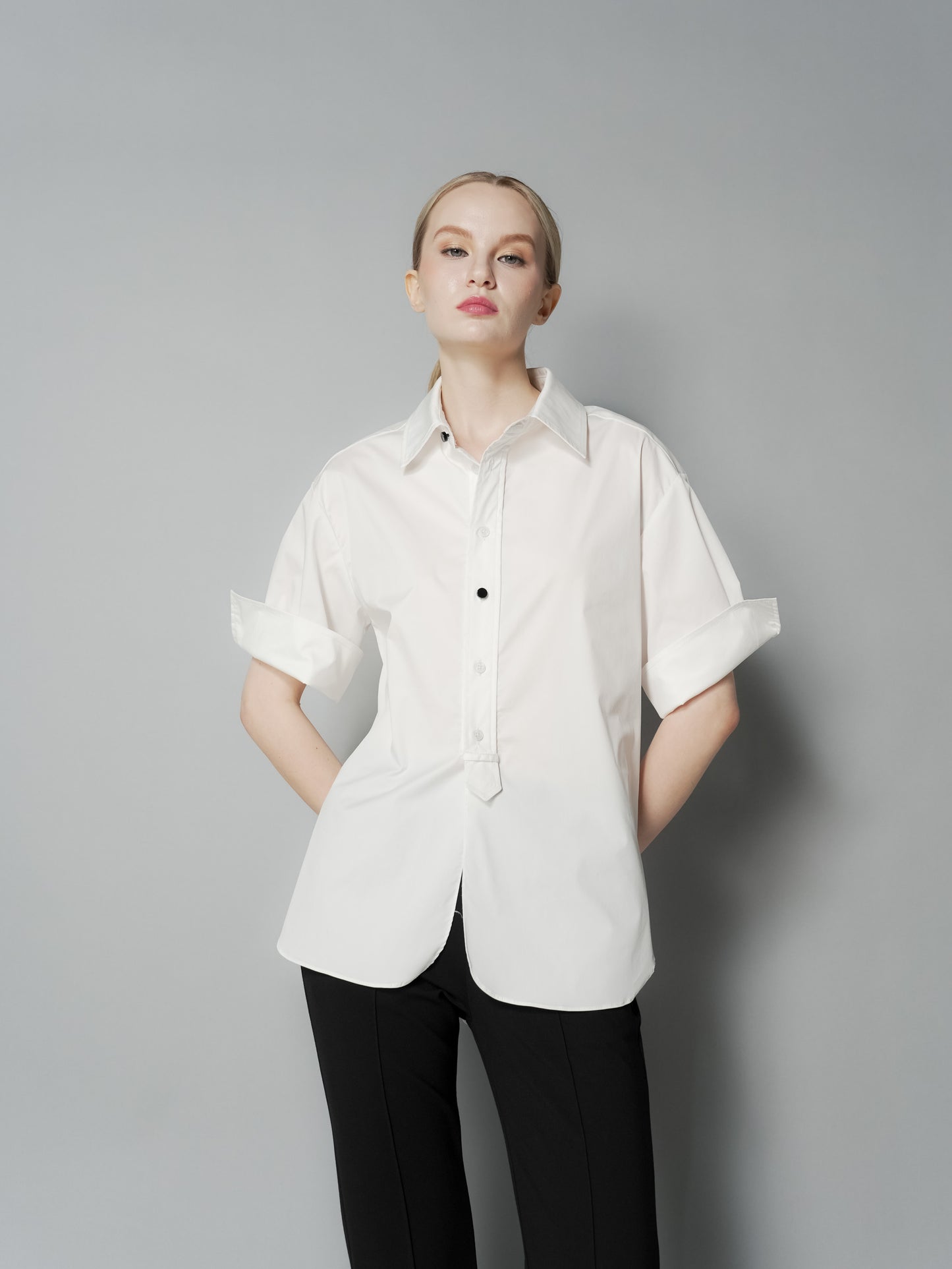 Megan Two-Tone Buttons Polo Top