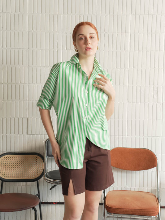 April Striped Asymmetrical Polo Top