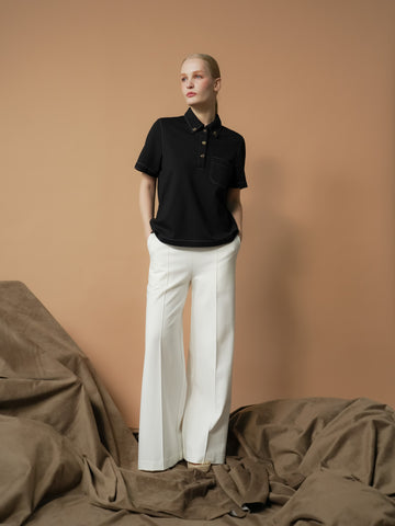 Yoya Contrast Thread Polo Top