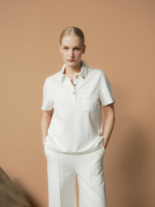 Yoya Contrast Thread Polo Top