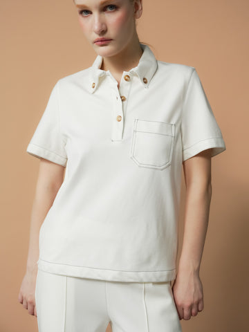 Yoya Contrast Thread Polo Top