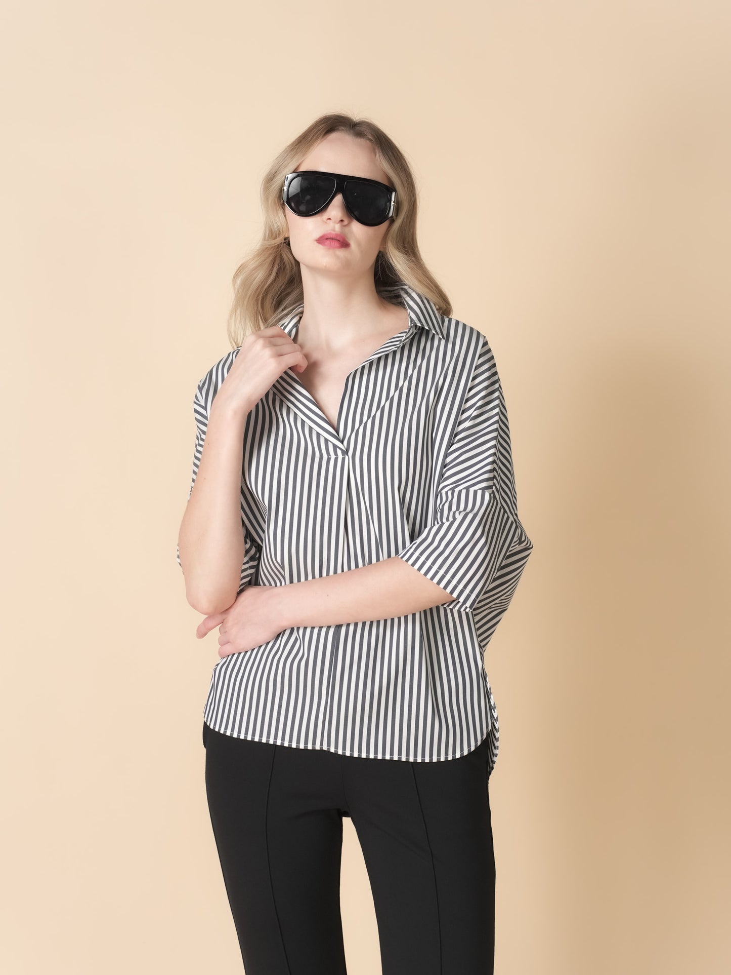Vega Striped Loose Polo Top