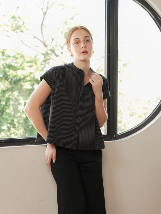 Nida Striped Shirred Polo