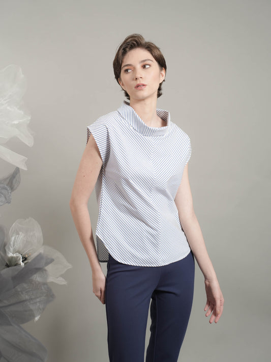 Tanya Mock Neck Striped Top