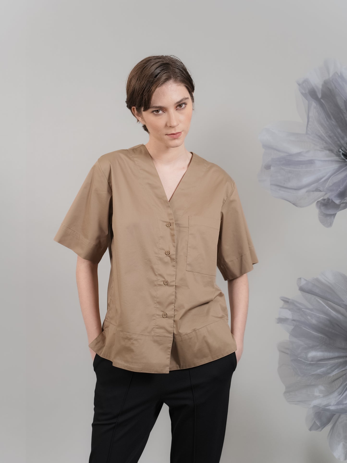 Julie V-neck Buttondown Polo Top