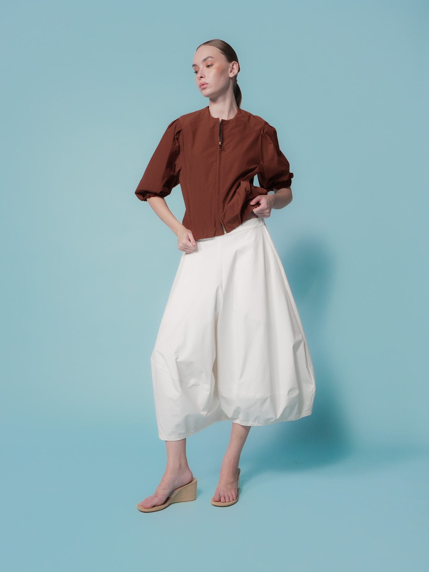 Mago Puff Sleeve Zip Top