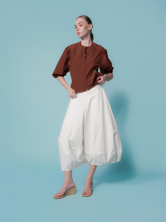 Mago Puff Sleeve Zip Top