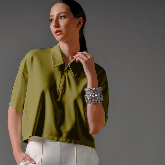 Joana Half Zip Collar Top