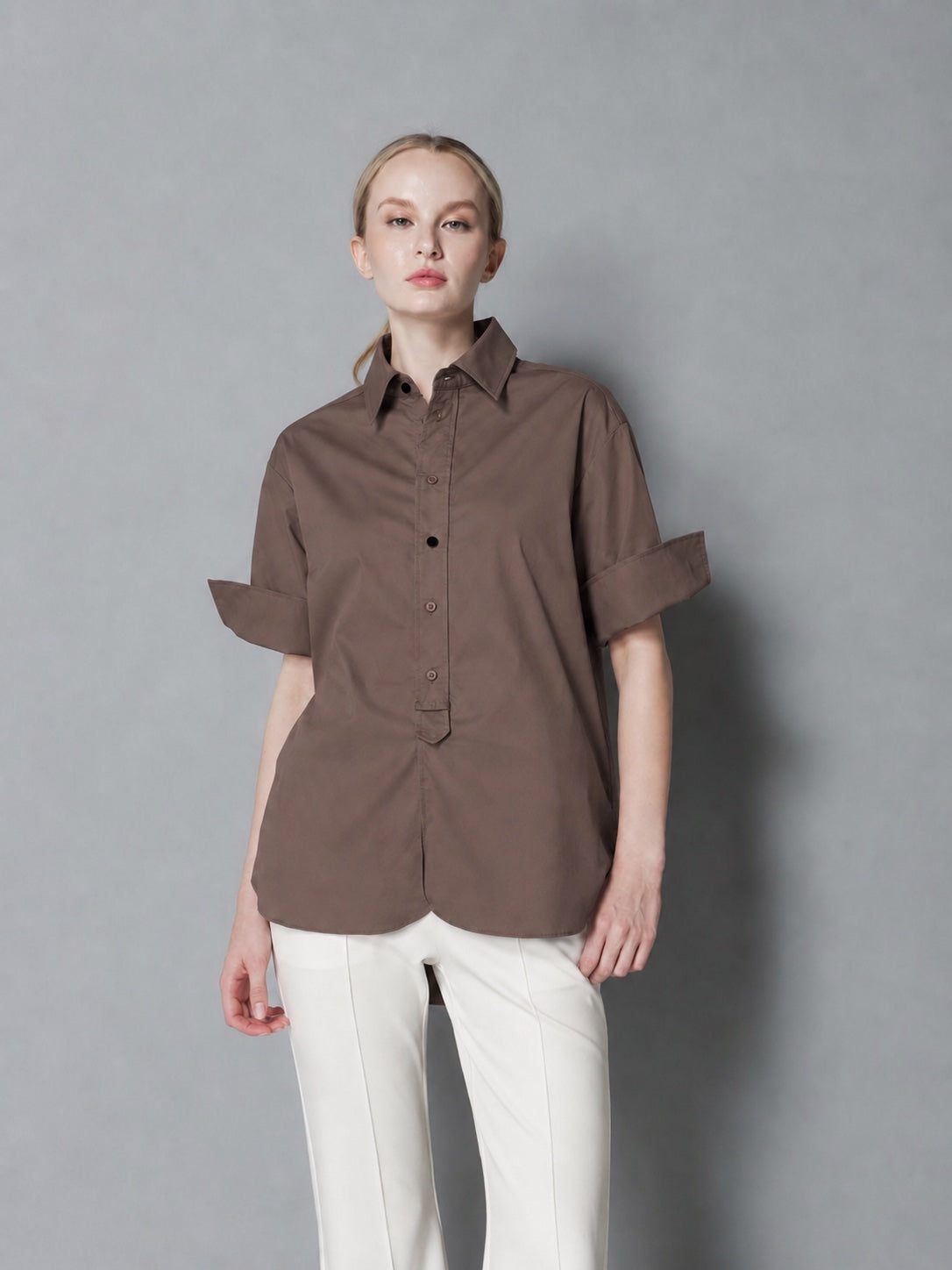 Megan Two-Tone Buttons Polo Top