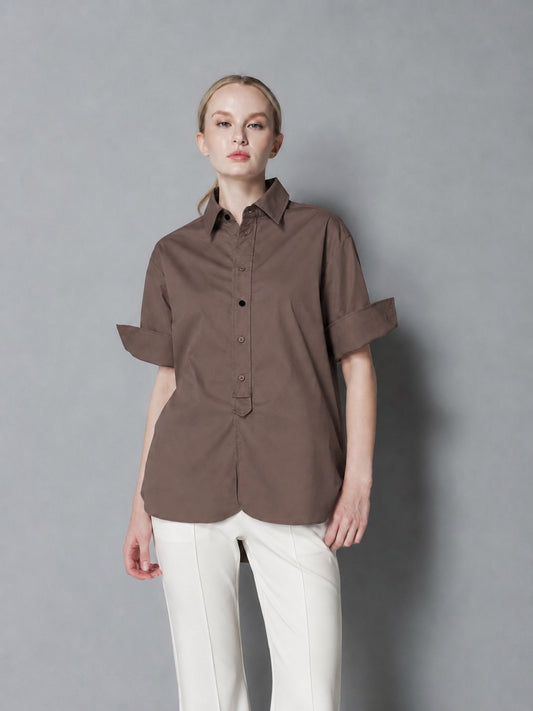 Megan Two-Tone Buttons Polo Top