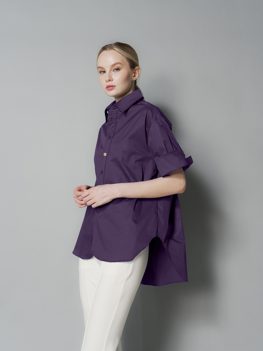 Megan Two-Tone Buttons Polo Top